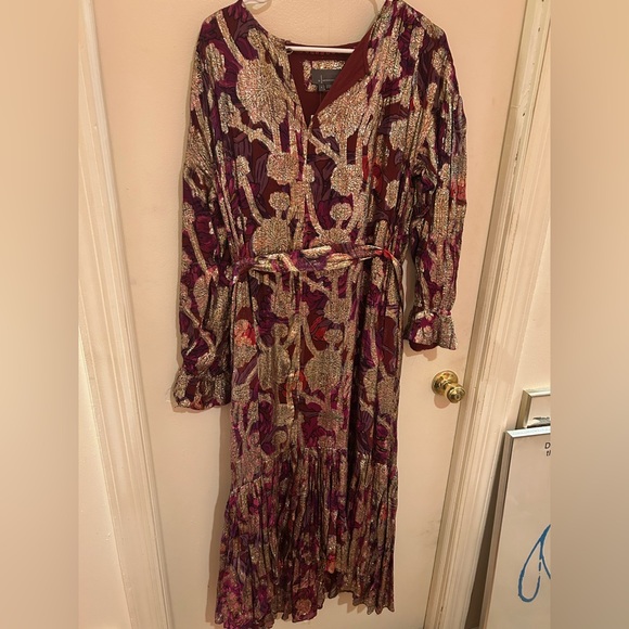 Anthropologie Burgundy and Gold Long Sleeve Dress - Picture 1 of 5